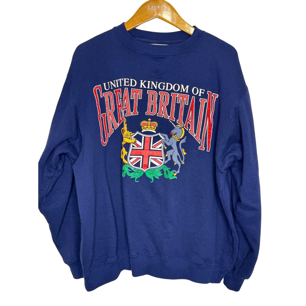 Vintage Galt Sand United Kingdom‎ of Great Britain Sweatshirt Large Blue